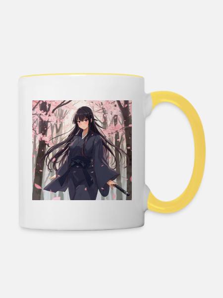 Sakura Schatten Samurai - Tasse zweifarbig - Weiß/Gelb