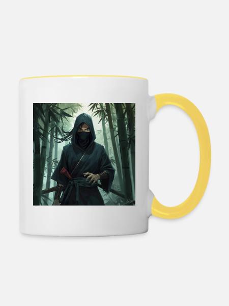 Ninja im Bambuswald - Tasse zweifarbig - Weiß/Gelb