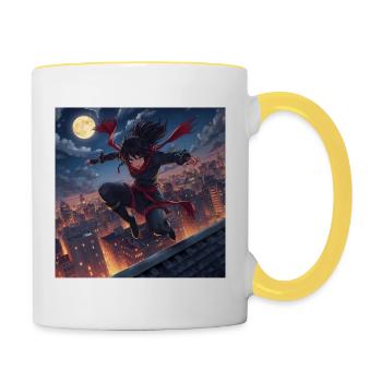 Mondnacht Sprung über Dächer - Tasse zweifarbig - Weiß/Gelb - Rechts