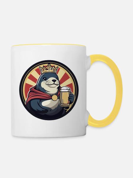 Robbe Tier Bier Lustig - Tasse zweifarbig - Weiß/Gelb