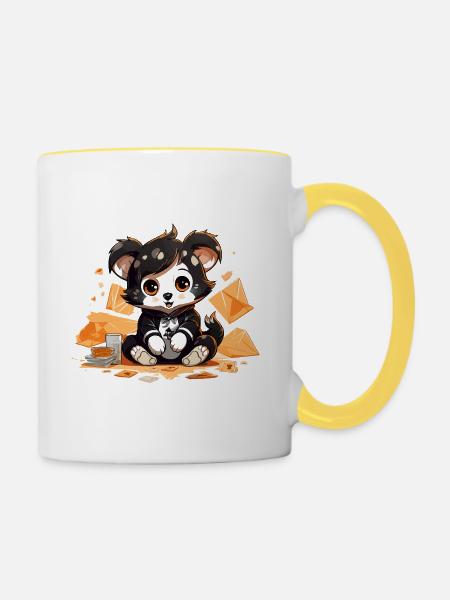 Luxus-Panda mit Geldsäcken - Tasse zweifarbig - Weiß/Gelb