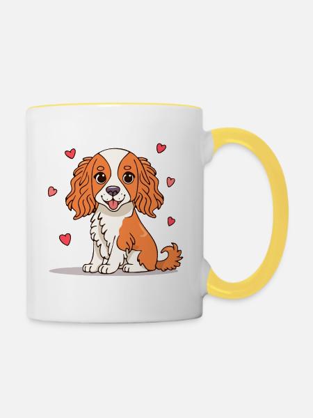 Cavalier Spaniel (Comic) - Tasse zweifarbig - Weiß/Gelb
