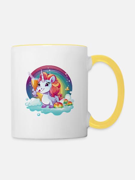 Regenbogen‑Unicorn Feierglanz - Tasse zweifarbig - Weiß/Gelb