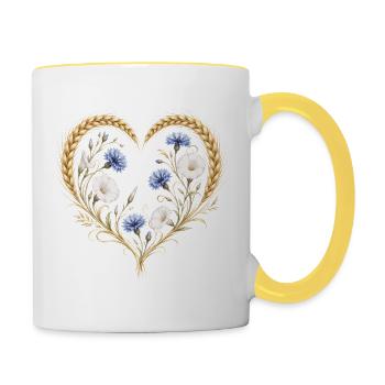 Weizen Herz Kornblume Winde Blumen Natur Motiv   - Tasse zweifarbig - Weiß/Gelb - Rechts