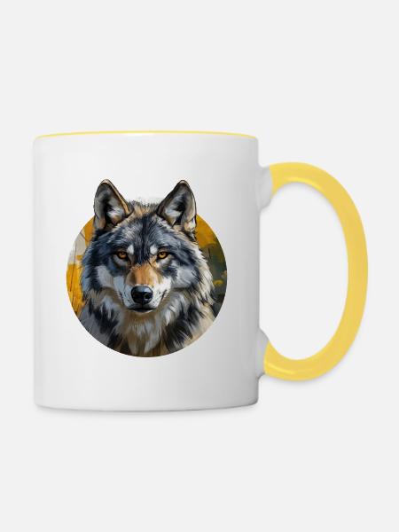 Wolf-Design - Tasse zweifarbig - Weiß/Gelb