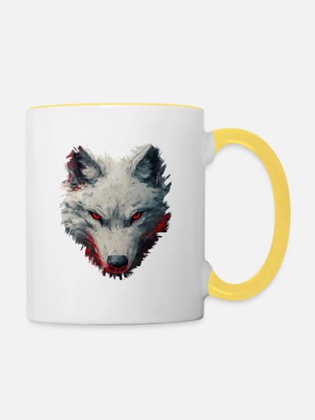 Wolf-Design - Tasse zweifarbig - Weiß/Gelb