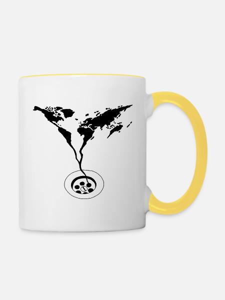 Das Ende der Welt (Schwarz) - Tasse zweifarbig - Weiß/Gelb