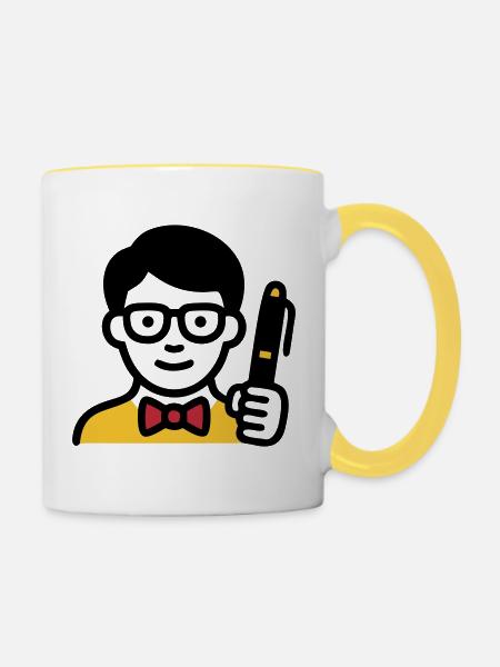 Lehrer Professor Brille Comic - Tasse zweifarbig - Weiß/Gelb