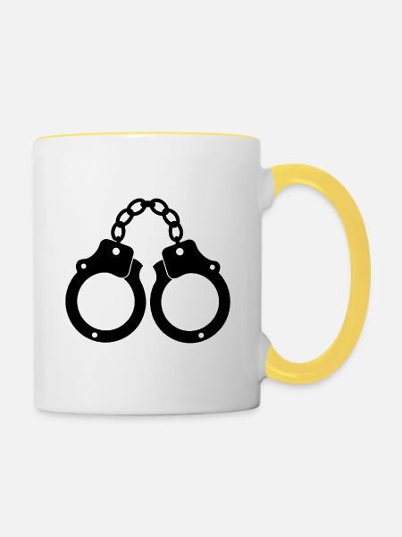 Handschellen - Tasse zweifarbig - Weiß/Gelb