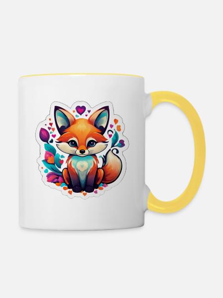 Buntes Feen-Fuchsherz - Tasse zweifarbig - Weiß/Gelb