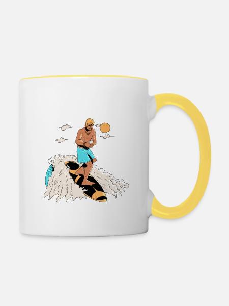 Surfer und Smartphone - Tasse zweifarbig - Weiß/Gelb