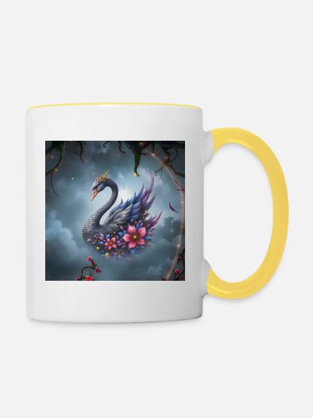 Himmlischer Blumenschwan - Tasse zweifarbig - Weiß/Gelb