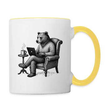 Bear CEO Laptop Lounge - Tasse zweifarbig - Weiß/Gelb - Rechts
