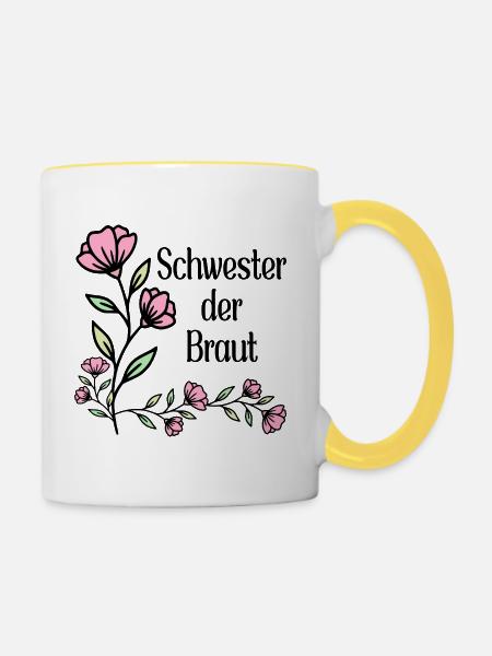Schwester der Braut - Tasse zweifarbig - Weiß/Gelb