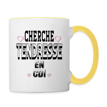 Cherche Tendresse en CDI - Mug contrasté - blanc/jaune - Droite