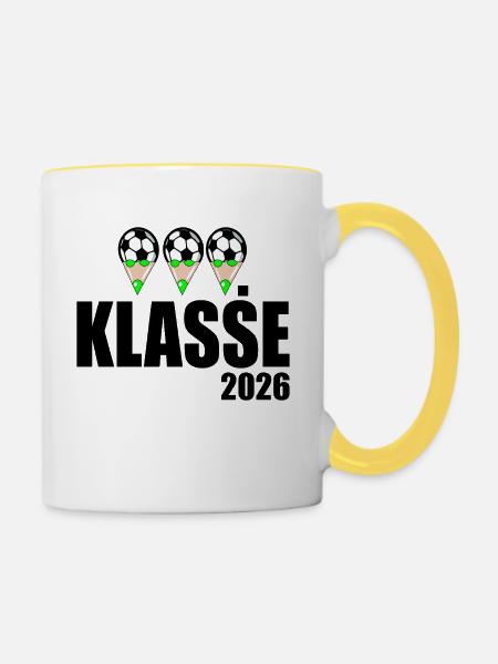 Fußball 3. Klasse 2026 - Tasse zweifarbig - Weiß/Gelb