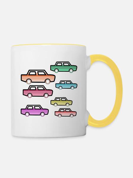 Autos - Tasse zweifarbig - Weiß/Gelb