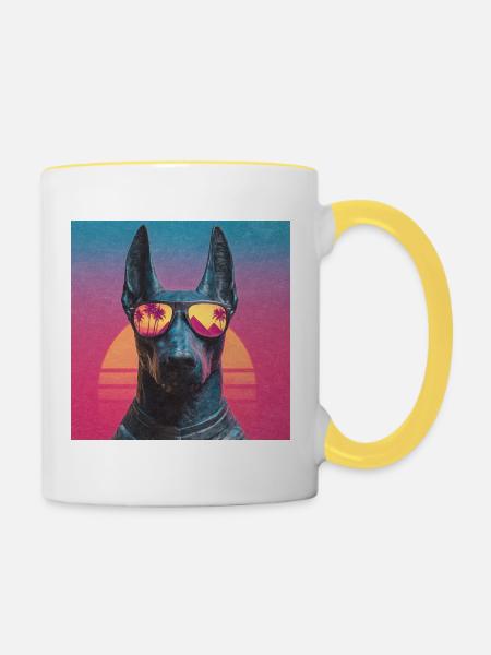 Anubis Synthwave - Gott auf Urlaub - Tasse zweifarbig - Weiß/Gelb