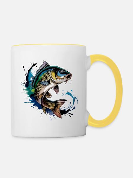 Springender Karpf - Tasse zweifarbig - Weiß/Gelb