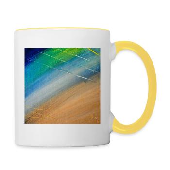 Farbfluss und Goldlinien - Tasse zweifarbig - Weiß/Gelb - Rechts