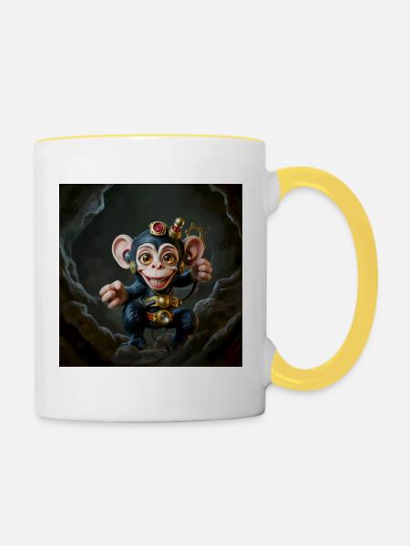 Abenteuerlicher Steampunk-Overall - Tasse zweifarbig - Weiß/Gelb