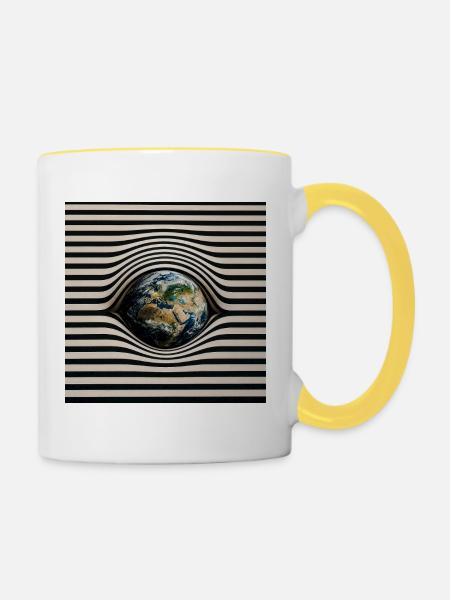 Erde im optischen Wellenmuster - Tasse zweifarbig - Weiß/Gelb