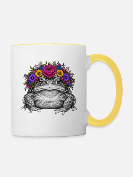 Kröte mit Blumenkrone - Tasse zweifarbig - Weiß/Gelb