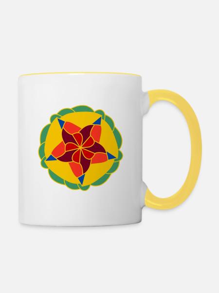 Geometrisch Helles Mandala - Tasse zweifarbig - Weiß/Gelb