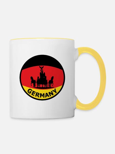 Deutschlandflagge Streitwagen Silhouette - Tasse zweifarbig - Weiß/Gelb