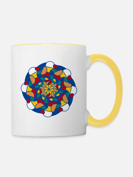 Helles Kaleidoskop-Mandala - Tasse zweifarbig - Weiß/Gelb