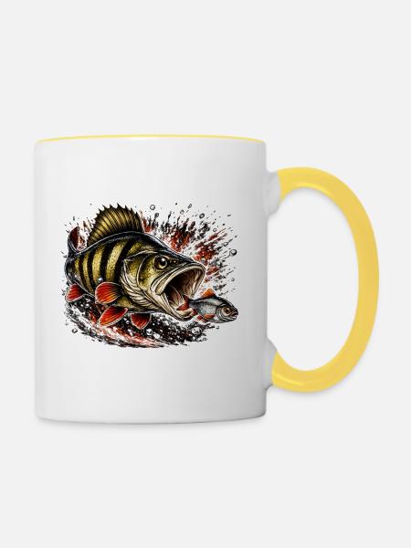 Explosives Barsch-Raubtierfisch-Design - Tasse zweifarbig - Weiß/Gelb