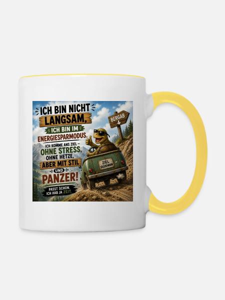 Energiesparmodus Panzer Ausflug - Tasse zweifarbig - Weiß/Gelb