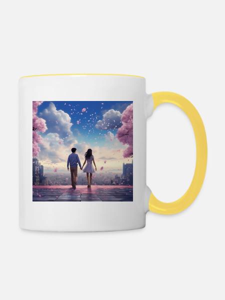 Herzklang im Kirschblütenlicht - Tasse zweifarbig - Weiß/Gelb