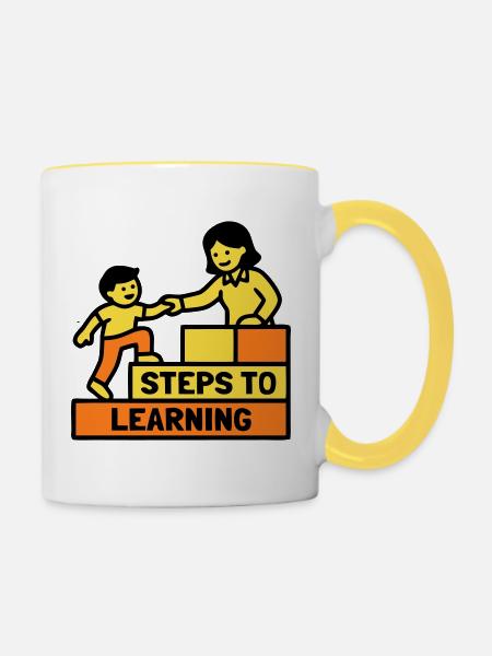 Steps to Learning Schule Logo - Tasse zweifarbig - Weiß/Gelb