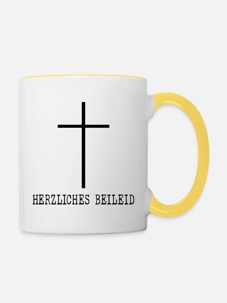 Herzliches Beileid Trauer - Tasse zweifarbig - Weiß/Gelb