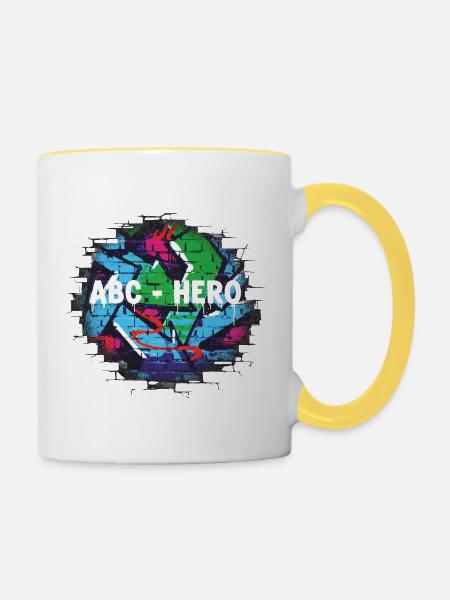 ABC HERO Graffiti Wanddesign - Tasse zweifarbig - Weiß/Gelb