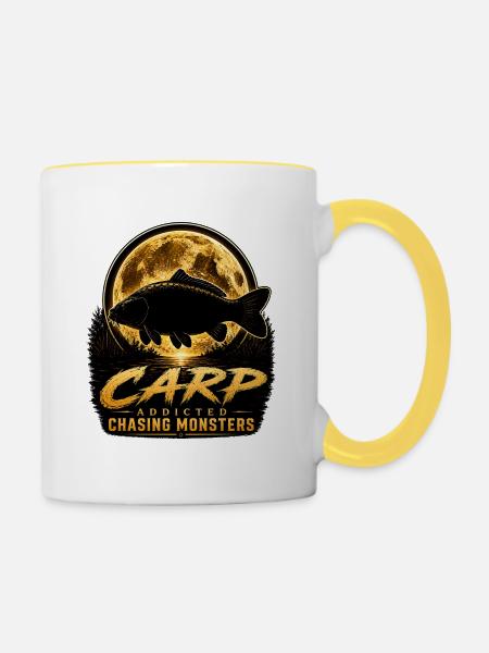 Mitternachtskarpfen-süchtiges Monsterfischen-Design - Tasse zweifarbig - Weiß/Gelb
