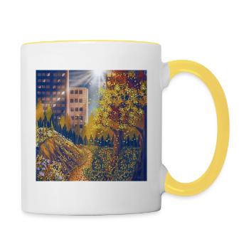 Autumn route between city and park - Contrasting Mug - white/yellow - Right