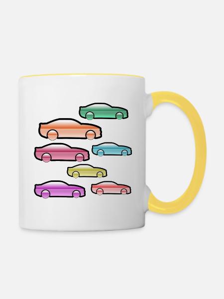 Autos - Tasse zweifarbig - Weiß/Gelb