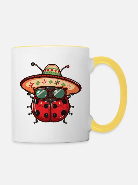 Marienkäfer Sombrero - Tasse zweifarbig - Weiß/Gelb