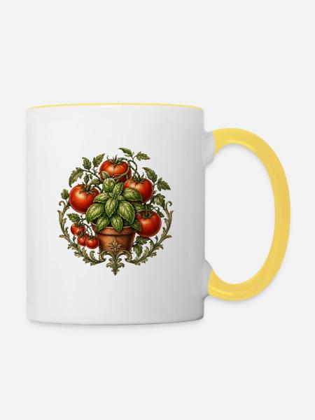 Tomaten & Basilikum - Tasse zweifarbig - Weiß/Gelb