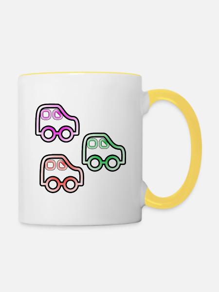 Autos - Tasse zweifarbig - Weiß/Gelb