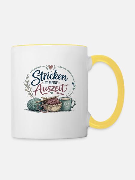 Stricken ist meine Auszeit - Tasse zweifarbig - Weiß/Gelb