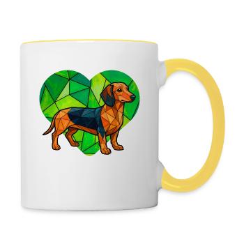 Kubistisches Dackel Herz Geometrische Wursthundekunst - Tasse zweifarbig - Weiß/Gelb - Rechts