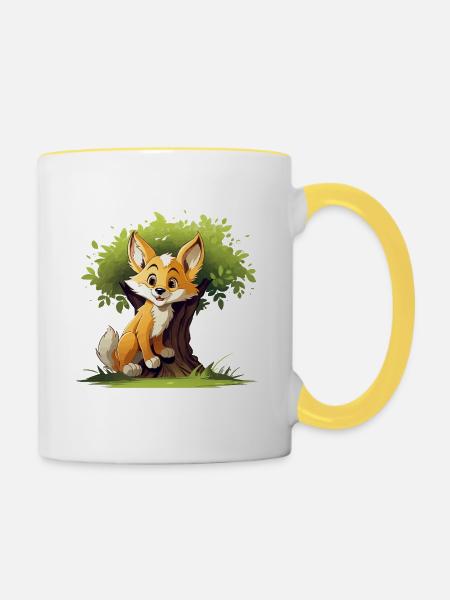 Fröhlicher Fuchs im Waldbaum - Tasse zweifarbig - Weiß/Gelb