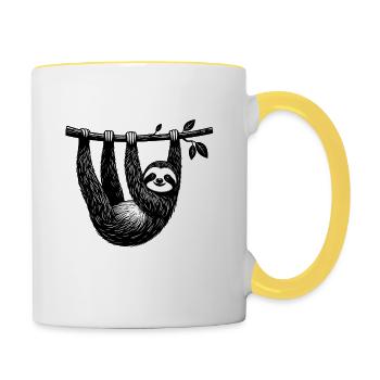 Faultier am Ast – Chillige Illustration - Tasse zweifarbig - Weiß/Gelb - Rechts