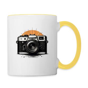 Retro Camera Sunburst - Contrasting Mug - white/yellow - Right