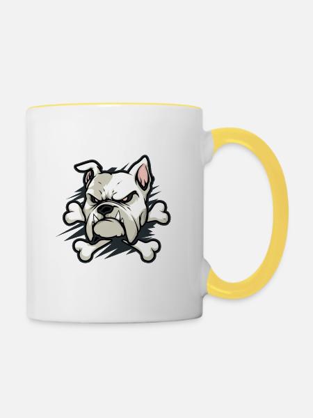 Wütende Bulldogge mit Knochen - Tasse zweifarbig - Weiß/Gelb