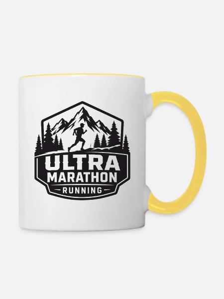 Ultra-Marathon-Lauf-Bergabzeichen - Tasse zweifarbig - Weiß/Gelb