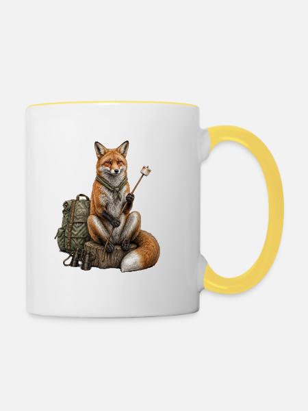 Fuchs-Camper-Entdecker wandern - Tasse zweifarbig - Weiß/Gelb